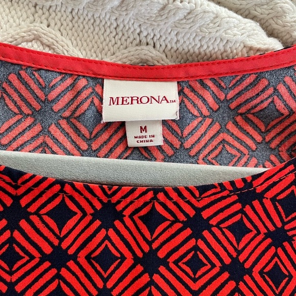 Merona Red & Navy Patterned Polyester Dress Women’s Size Medium - Picture 9 of 11